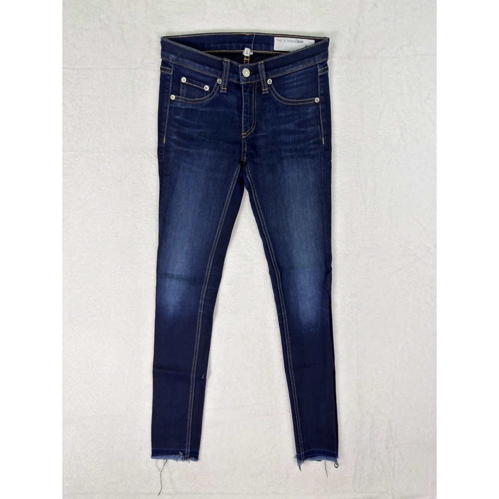 Rag & Bone Jeans Womens 26 Blue Skinny Dark Wash Denim Low Rise Fringe Stretch